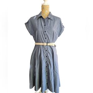 100% cotton button front dress lined blue belt 14 with pockets Jones New York